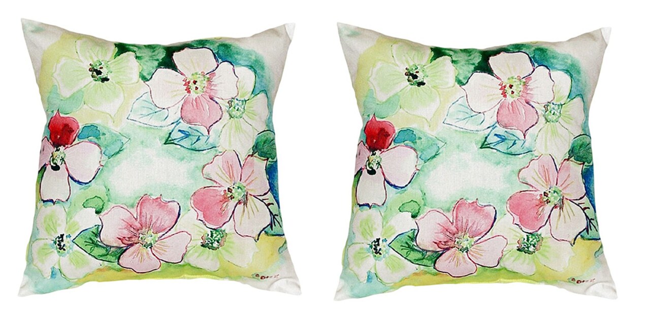 Pair of Betsy Drake Flower Wreath No Cord Pillows 18 Inch X 18 Inch